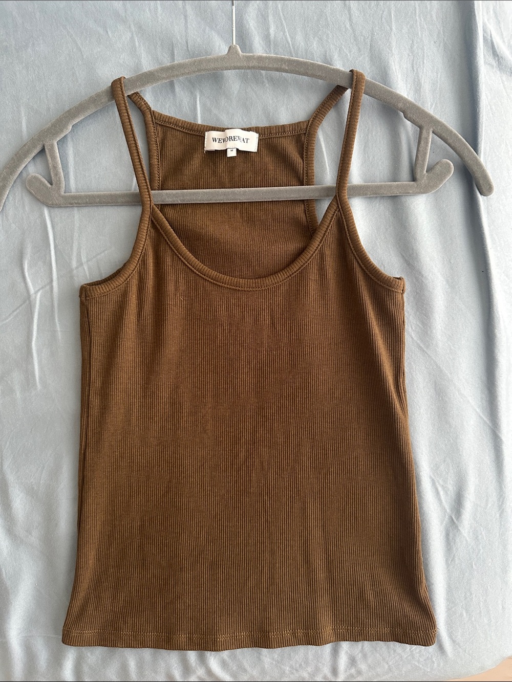 Brown Green Ribbed Tank Top - Women